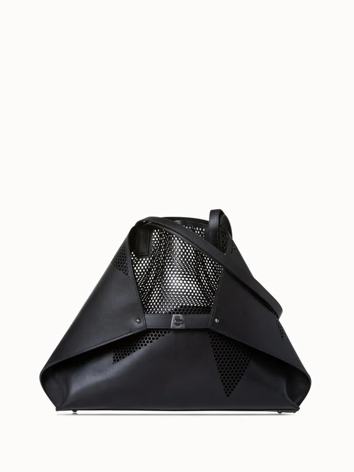 Medium Ai Shoulder Bag In Leather With Lasercut Kinderstern Black Women Akris Shoulder Bags