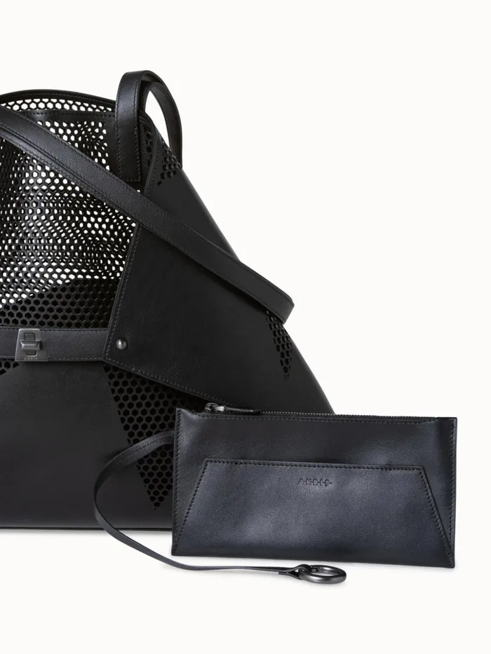 Medium Ai Shoulder Bag In Leather With Lasercut Kinderstern Black Women Akris Shoulder Bags