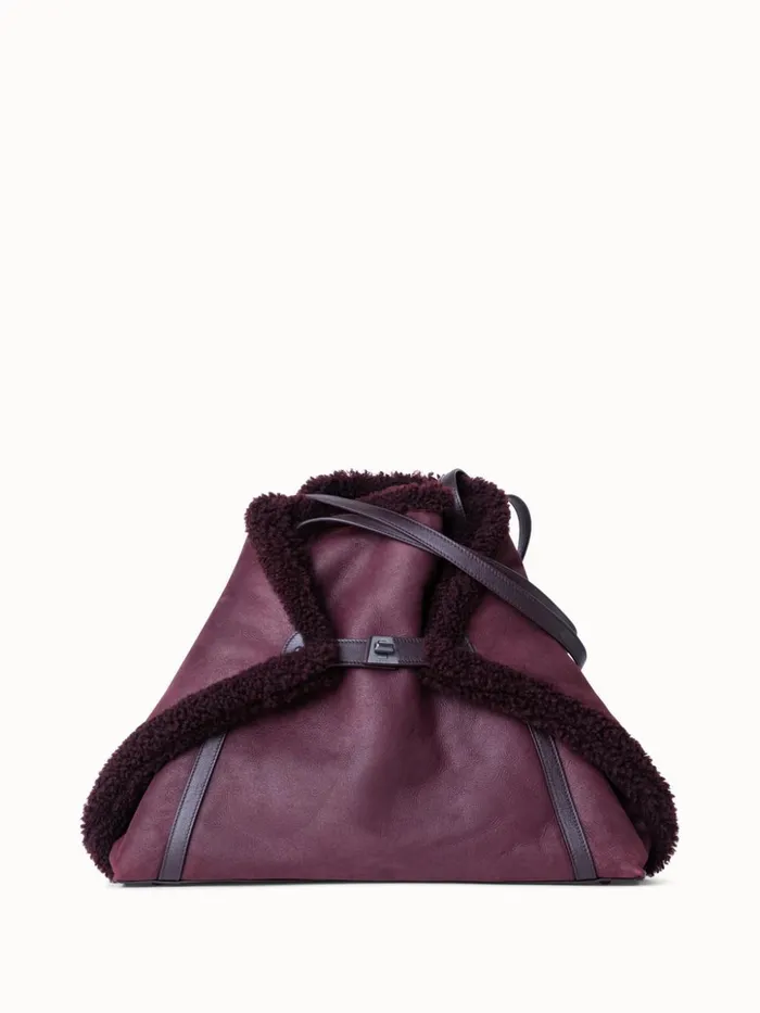 Medium Ai Shoulder Bag In Reversible Shearling Burgundy Women Akris Shoulder Bags