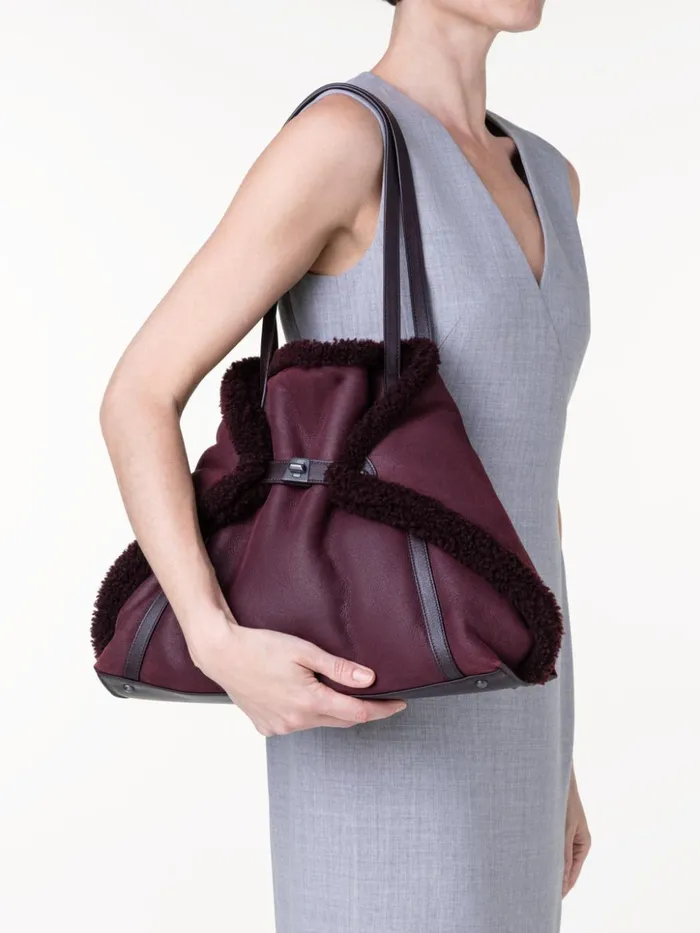 Medium Ai Shoulder Bag In Reversible Shearling Burgundy Women Akris Shoulder Bags