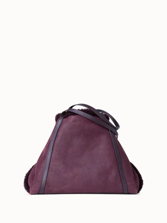 Medium Ai Shoulder Bag In Reversible Shearling Burgundy Women Akris Shoulder Bags