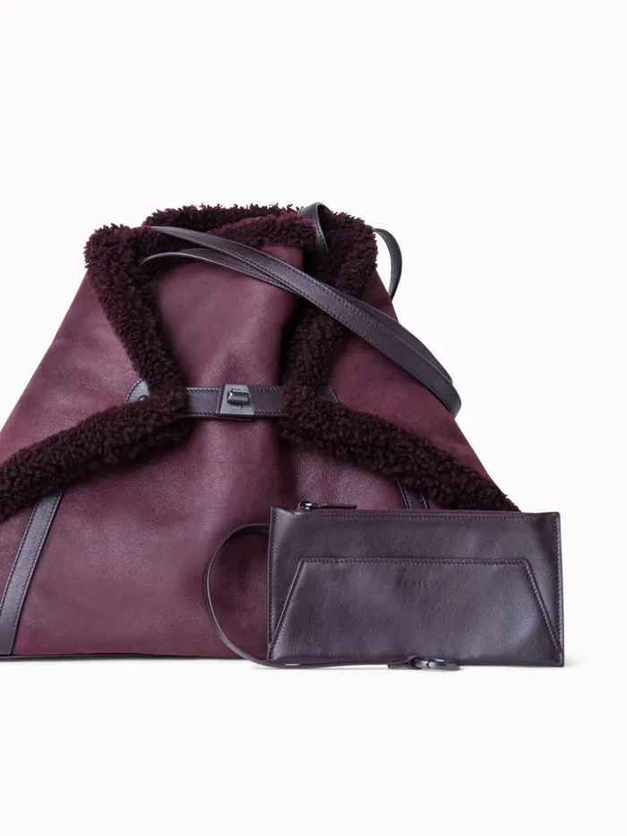 Medium Ai Shoulder Bag In Reversible Shearling Burgundy Women Akris Shoulder Bags