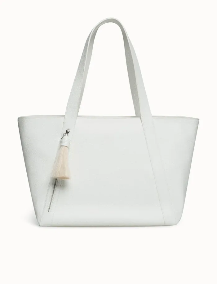 Medium Leather Zip Tote Bag Hite Women Akris Shoulder Bags