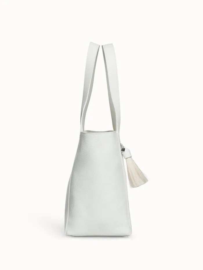 Medium Leather Zip Tote Bag Hite Women Akris Shoulder Bags