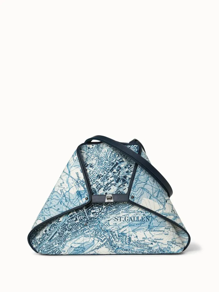 Medium Shoulder Bag In Printed Cotton Fabric Alabasterpacific Women Akris Tote Bags