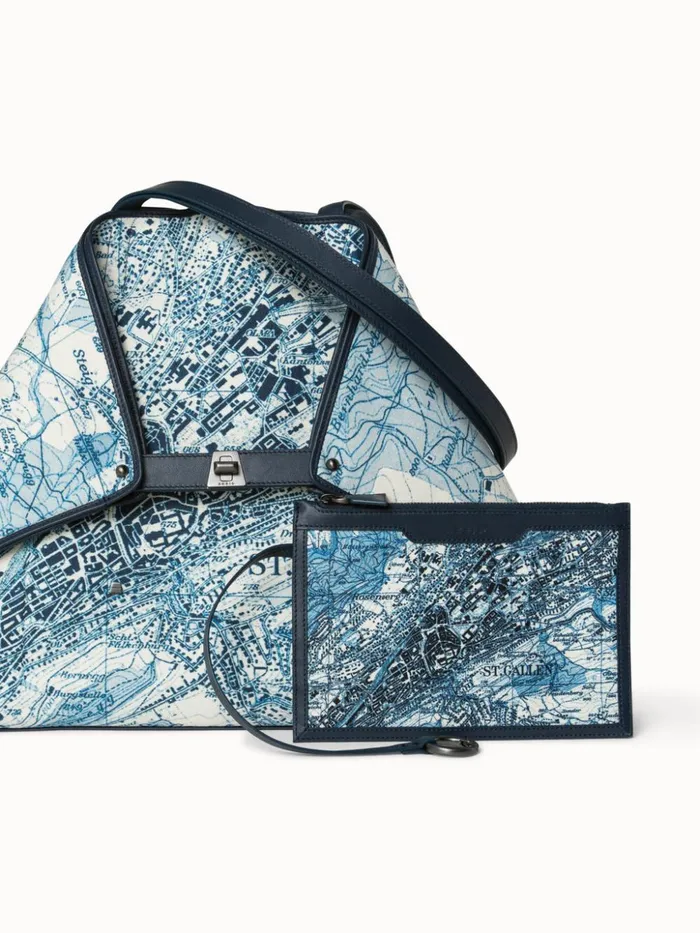 Medium Shoulder Bag In Printed Cotton Fabric Alabasterpacific Women Akris Tote Bags