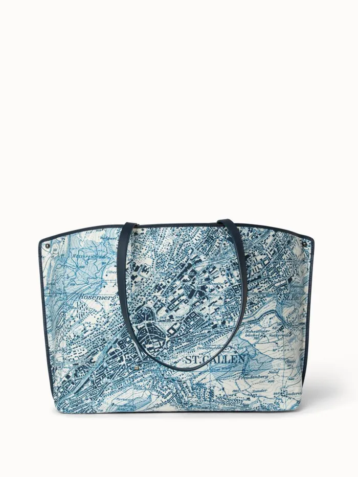 Medium Shoulder Bag In Printed Cotton Fabric Alabasterpacific Women Akris Tote Bags