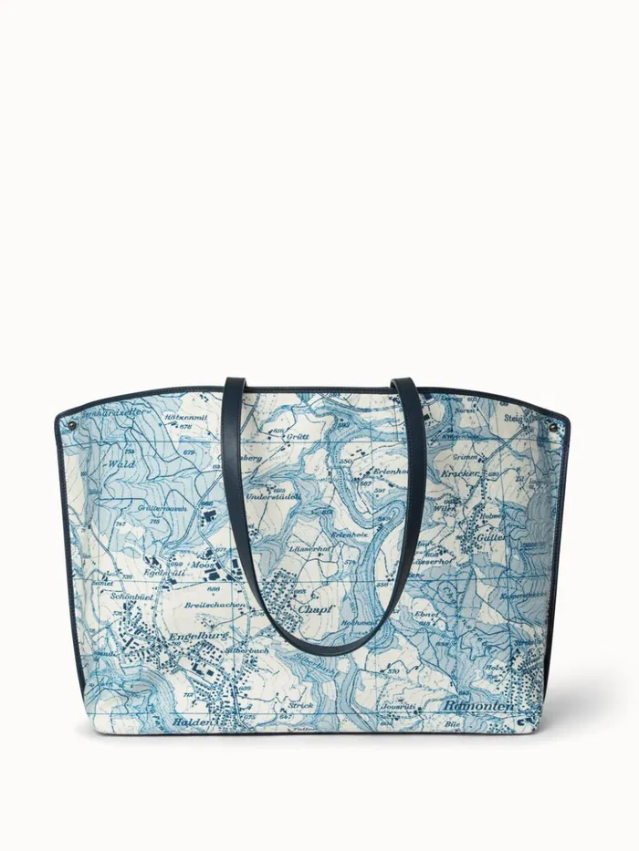 Medium Shoulder Bag In Printed Cotton Fabric Alabasterpacific Women Akris Tote Bags