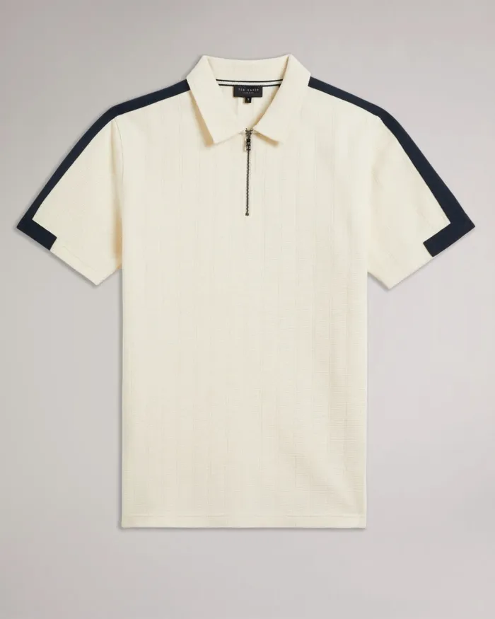 Men ABLOOM 8211 Short Sleeve Polo Shirt With Zip Natural Ted Baker Polo Shirts