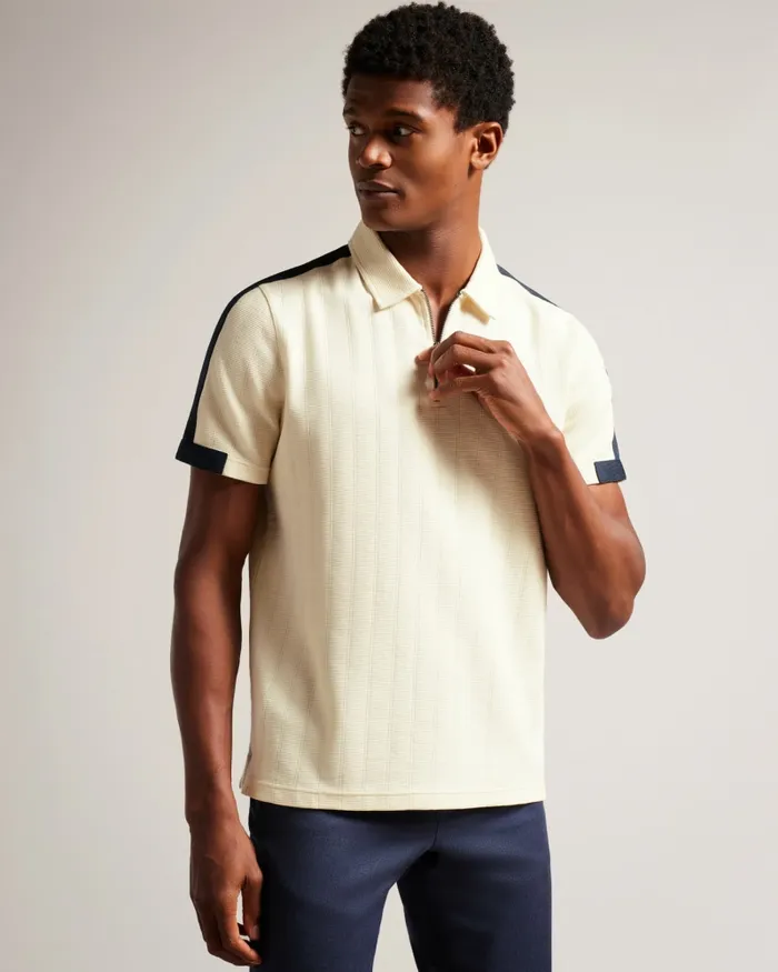 Men ABLOOM 8211 Short Sleeve Polo Shirt With Zip Natural Ted Baker Polo Shirts
