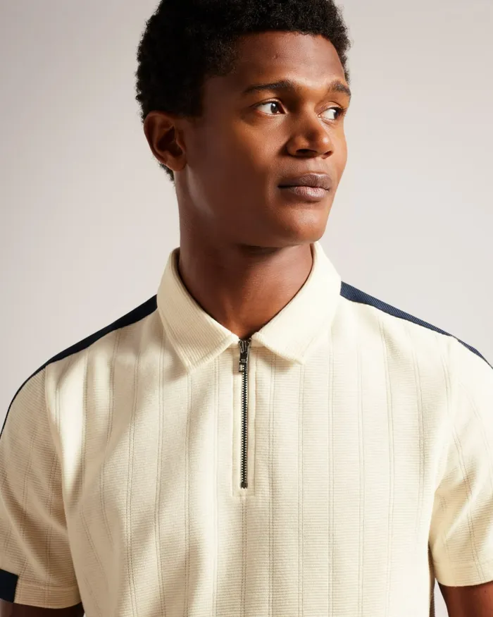 Men ABLOOM 8211 Short Sleeve Polo Shirt With Zip Natural Ted Baker Polo Shirts