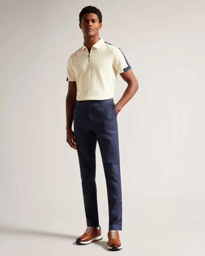Men ABLOOM 8211 Short Sleeve Polo Shirt With Zip Natural Ted Baker Polo Shirts