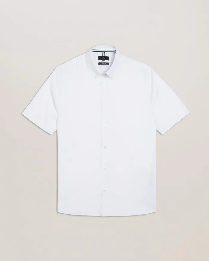 Men ALDGTE 8211 Short Sleeve Cotton Oxford Shirt White Ted Baker Shirts