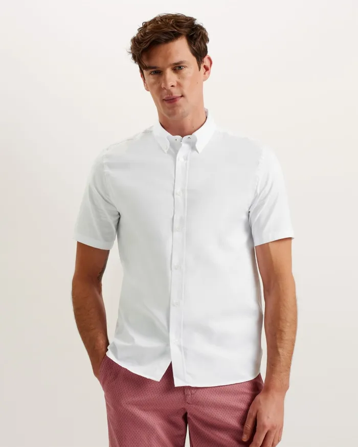 Men ALDGTE 8211 Short Sleeve Cotton Oxford Shirt White Ted Baker Shirts