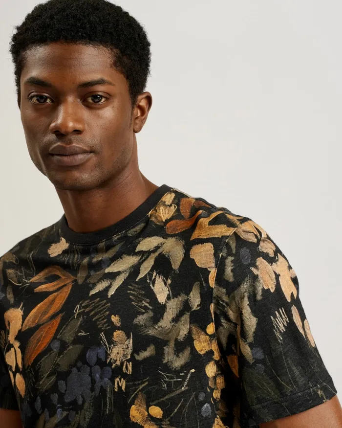 Men ALLPINE 8211 Short Sleeve Printed Linen TShirt Multicoloured Ted Baker Tops
