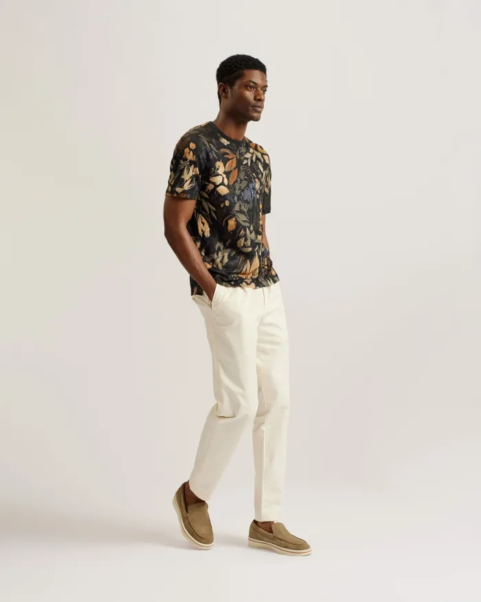Men ALLPINE 8211 Short Sleeve Printed Linen TShirt Multicoloured Ted Baker Tops