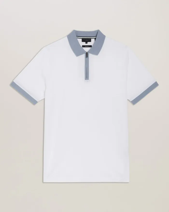 Men ARNIVAL 8211 Textured Knit Contrast Trim Polo Shirt White Ted Baker Polo Shirts