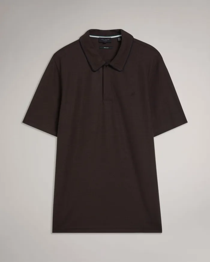 Men AROUE 8211 Short Sleeve Polo Shirt With Suedette Trim Brownchocolate Ted Baker Tops