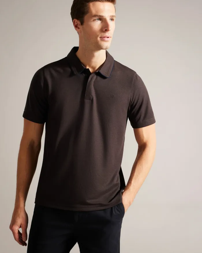 Men AROUE 8211 Short Sleeve Polo Shirt With Suedette Trim Brownchocolate Ted Baker Tops Men AROUE 8211 Short Sleeve Polo Shirt With Suedette Trim Brownchocolate Ted Baker Tops