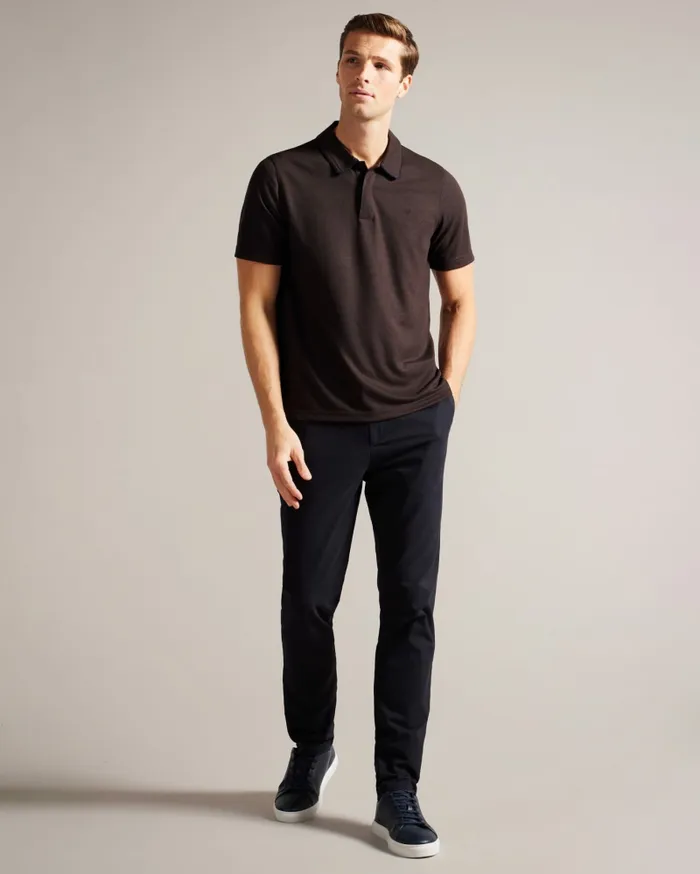 Men AROUE 8211 Short Sleeve Polo Shirt With Suedette Trim Brownchocolate Ted Baker Tops Men AROUE 8211 Short Sleeve Polo Shirt With Suedette Trim Brownchocolate Ted Baker Tops