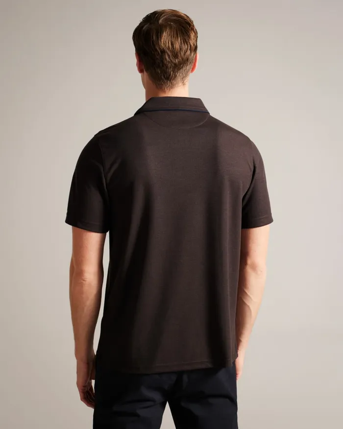Men AROUE 8211 Short Sleeve Polo Shirt With Suedette Trim Brownchocolate Ted Baker Tops Men AROUE 8211 Short Sleeve Polo Shirt With Suedette Trim Brownchocolate Ted Baker Tops