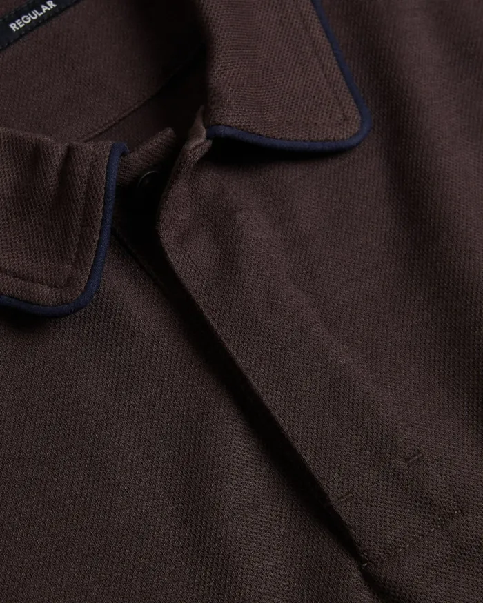 Men AROUE 8211 Short Sleeve Polo Shirt With Suedette Trim Brownchocolate Ted Baker Tops Men AROUE 8211 Short Sleeve Polo Shirt With Suedette Trim Brownchocolate Ted Baker Tops