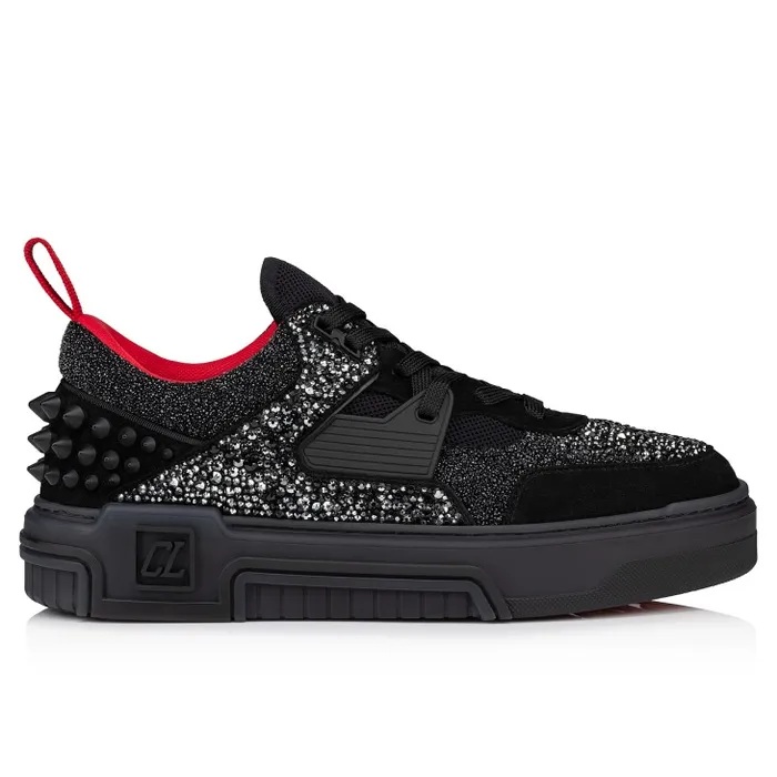 Men Astroloubi Strass Sneakers 8211 Veau Velours Suede Leather Comte And Strass 8211 Black Christian Louboutin Sneakers