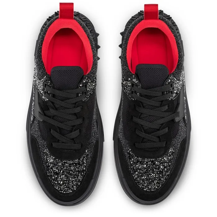 Men Astroloubi Strass Sneakers 8211 Veau Velours Suede Leather Comte And Strass 8211 Black Christian Louboutin Sneakers