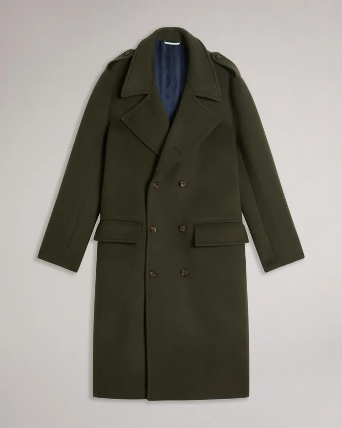 Men AVIN 8211 Longline Double Breasted Wool Coat Dark Green Ted Baker Coats and Jackets