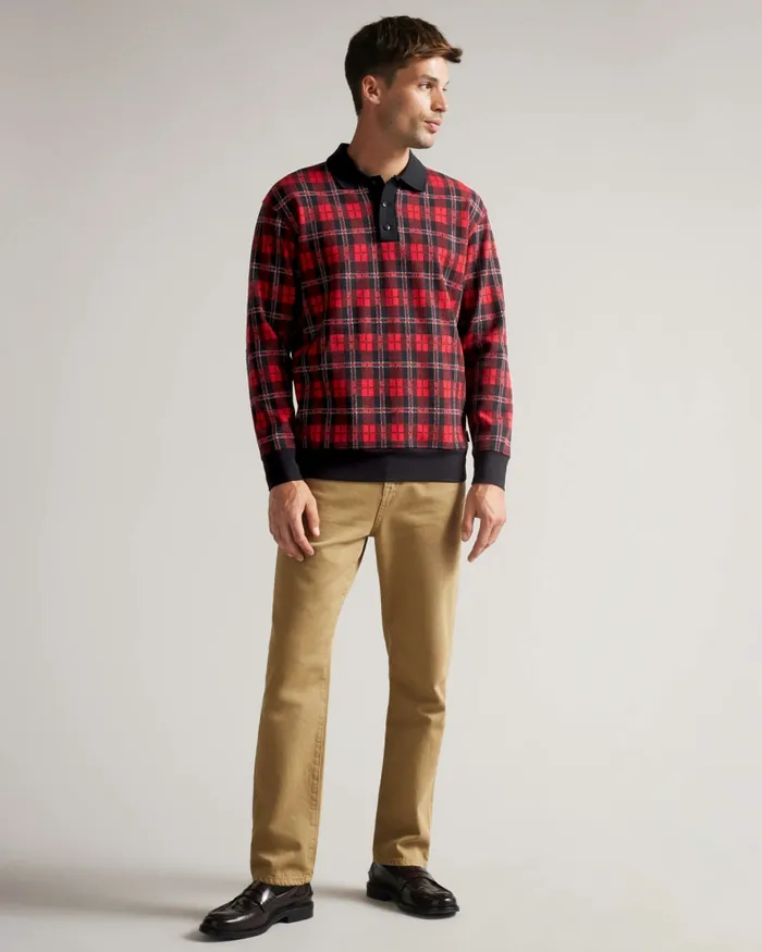 Men BENNEV 8211 Long Sleeve Check Rugby Shirt Red Ted Baker Tops Men BENNEV 8211 Long Sleeve Check Rugby Shirt Red Ted Baker Tops