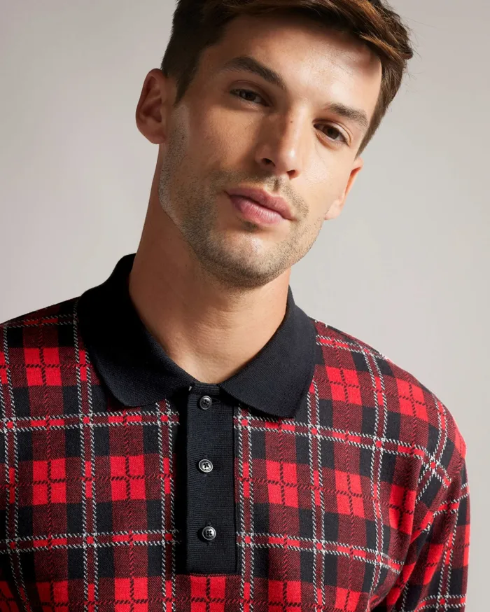 Men BENNEV 8211 Long Sleeve Check Rugby Shirt Red Ted Baker Tops Men BENNEV 8211 Long Sleeve Check Rugby Shirt Red Ted Baker Tops