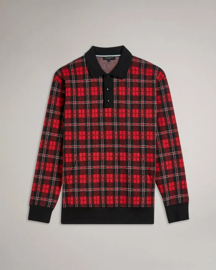 Men BENNEV 8211 Long Sleeve Check Rugby Shirt Red Ted Baker Tops Men BENNEV 8211 Long Sleeve Check Rugby Shirt Red Ted Baker Tops
