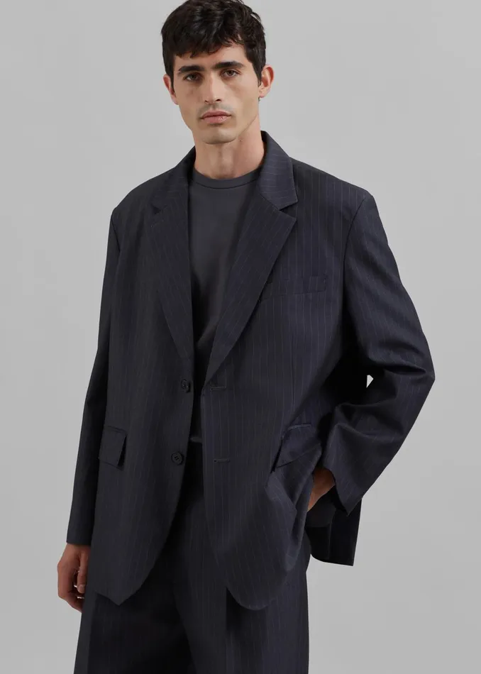 Men Beo Blazer 8211 CharcoalWhite Pinstripe The Frankie Shop Outerwear