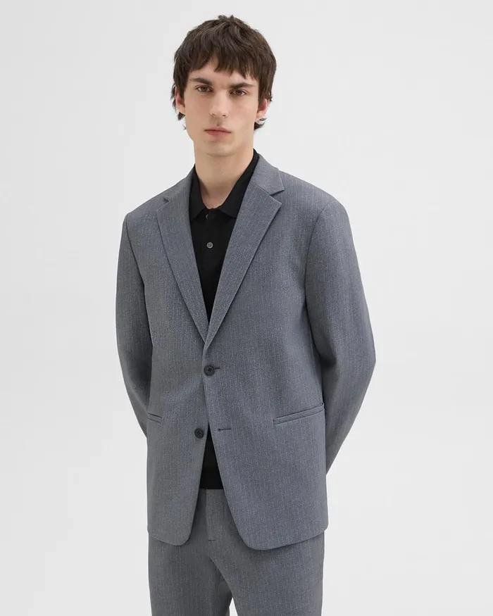 Men Blazers Jackets Theory Clinton Blazer In Herringbone Precision Ponte Grey Melange