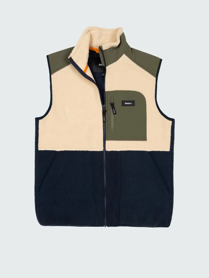 Men Bolster Fleece Gilet Oatmealnavy Finisterre Fleece