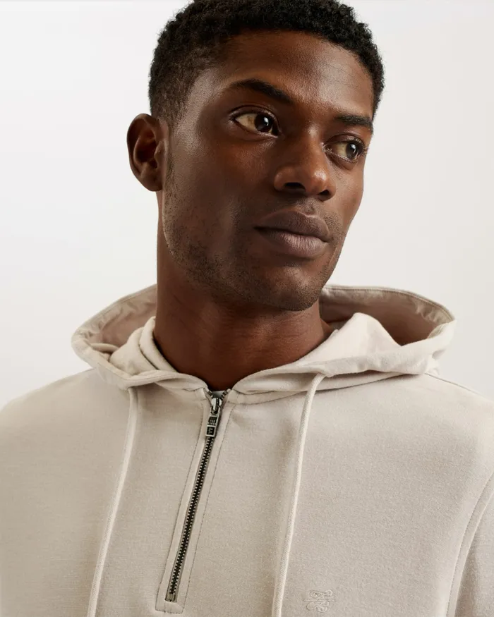 Men CAPROE 8211 Long Sleeve Zip Neck Hoodie Stone Ted Baker Tops Men CAPROE 8211 Long Sleeve Zip Neck Hoodie Stone Ted Baker Tops