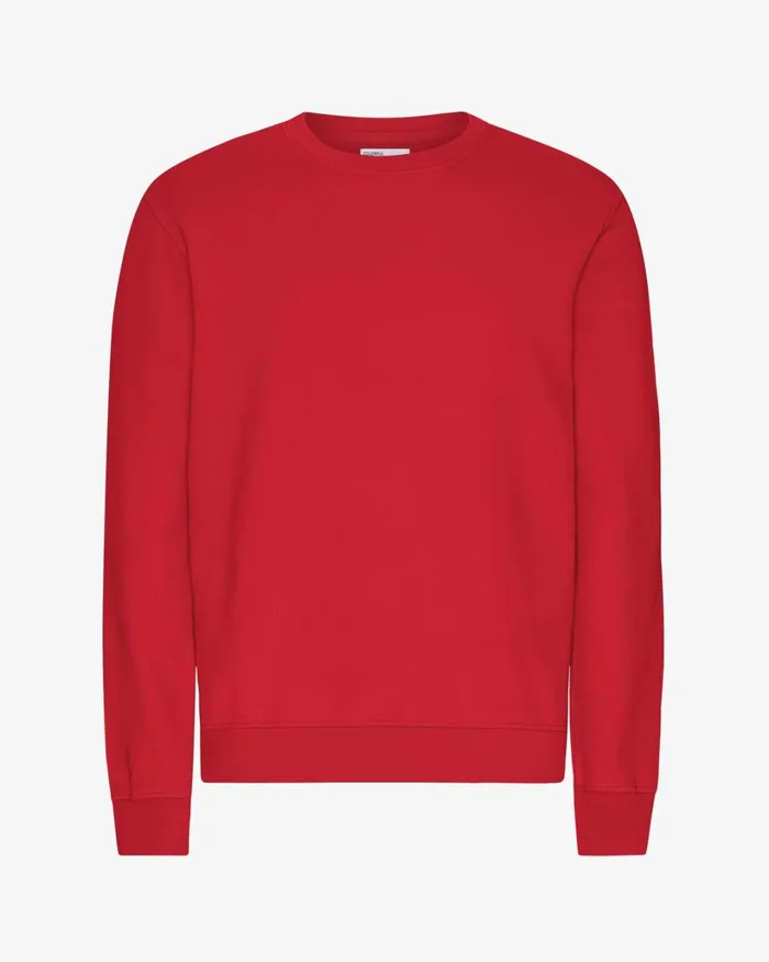 Men Classic Organic Crew Scarlet Red Colorful Standard Crewneck Sweatshirts