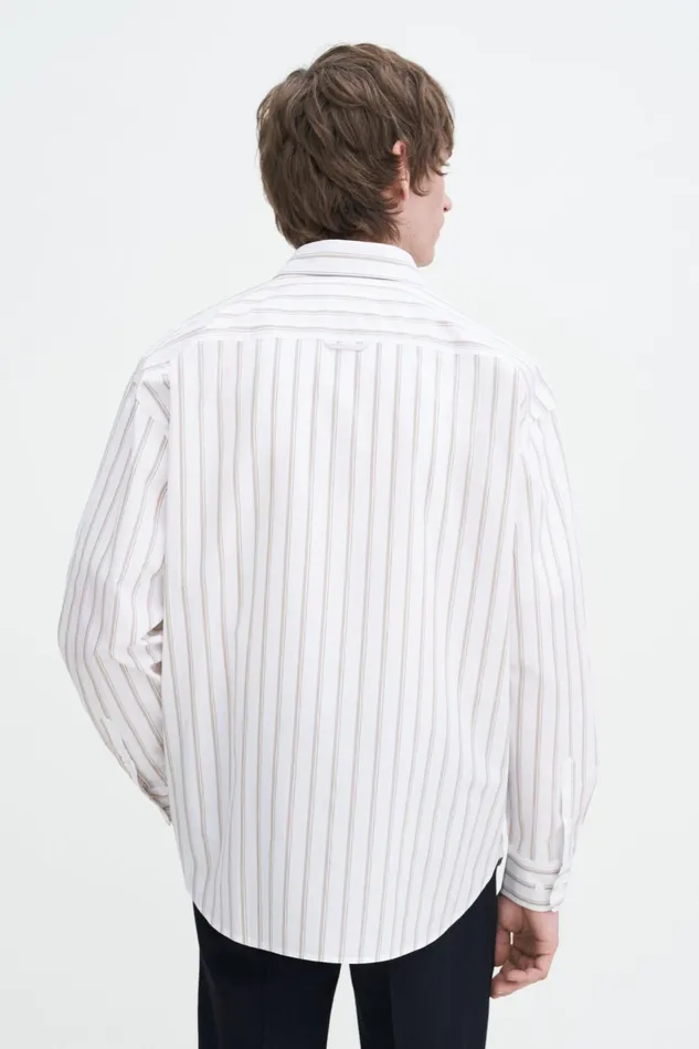Men Classic Relaxed Shirt Light Browncanvas Beige Double Stripe Filippa K Shirts