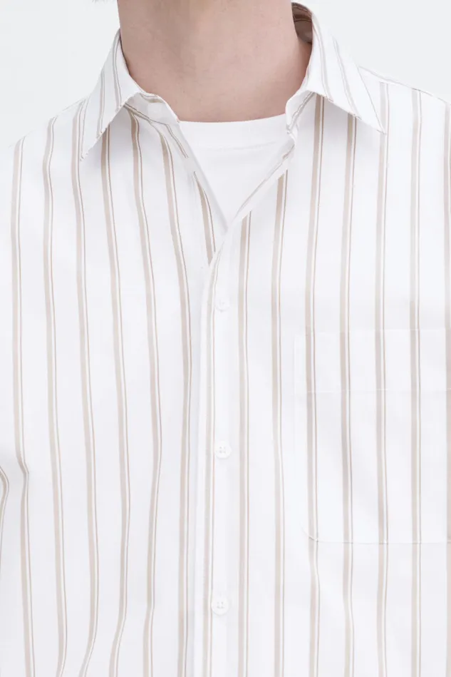 Men Classic Relaxed Shirt Light Browncanvas Beige Double Stripe Filippa K Shirts