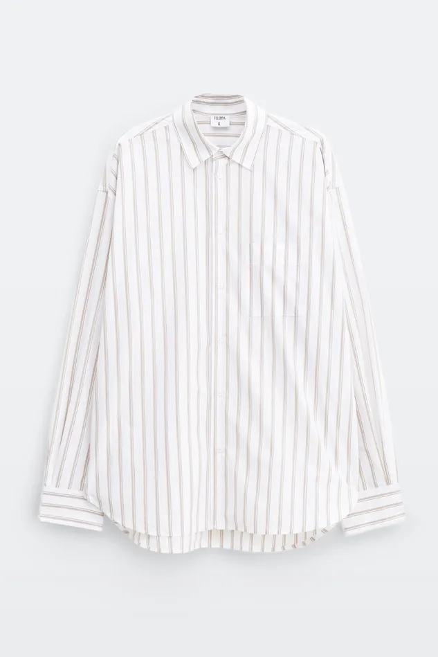 Men Classic Relaxed Shirt Light Browncanvas Beige Double Stripe Filippa K Shirts