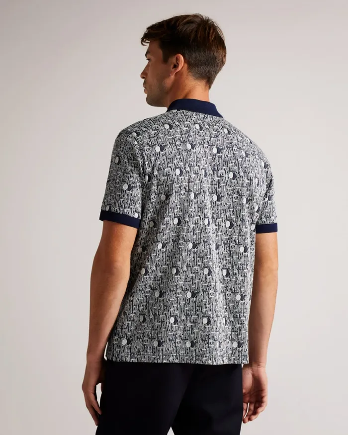 Men COREO 8211 Geometric Knit Polo Shirt Navyblue Ted Baker Polo Shirts