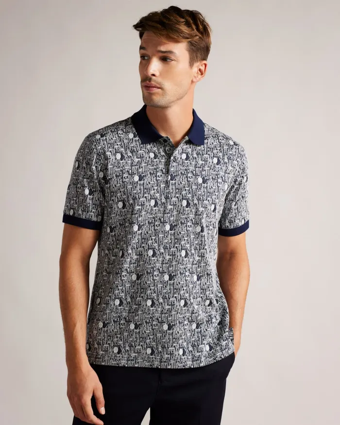 Men COREO 8211 Geometric Knit Polo Shirt Navyblue Ted Baker Polo Shirts Men COREO 8211 Geometric Knit Polo Shirt Navyblue Ted Baker Polo Shirts