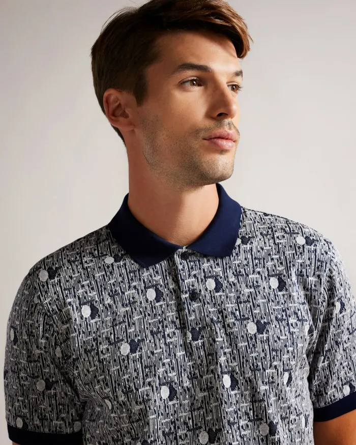 Men COREO 8211 Geometric Knit Polo Shirt Navyblue Ted Baker Polo Shirts Men COREO 8211 Geometric Knit Polo Shirt Navyblue Ted Baker Polo Shirts