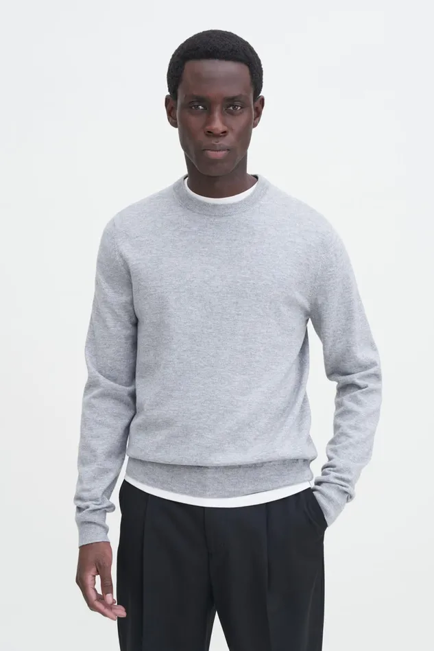 Men Cotton Merino Sweater Light Grey Melange Filippa K Knitwear
