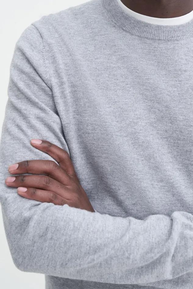Men Cotton Merino Sweater Light Grey Melange Filippa K Knitwear