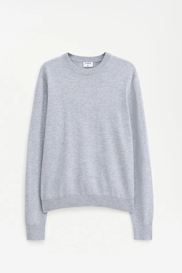 Men Cotton Merino Sweater Light Grey Melange Filippa K Knitwear
