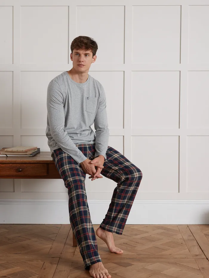 Men Cyrillus Accessories DualFabric Pyjamas Carreaux Gris