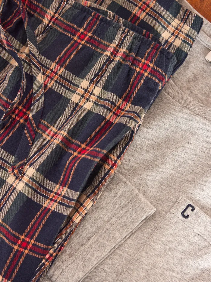 Men Cyrillus Accessories DualFabric Pyjamas Carreaux Gris