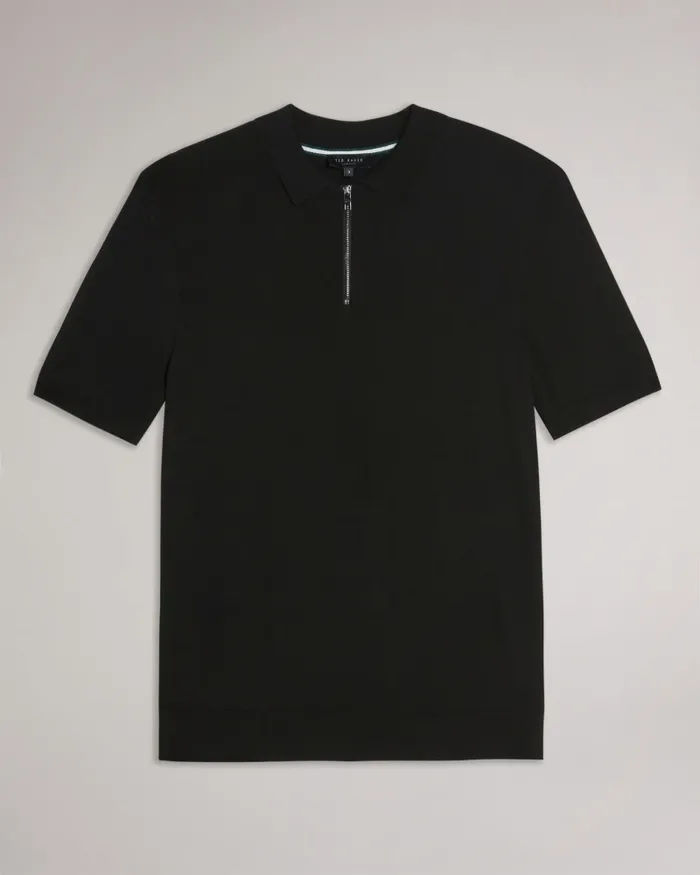 Men DALDIN 8211 Short Sleeve Rayon Zip Polo Shirt Black Ted Baker Jumpers and Knitwear