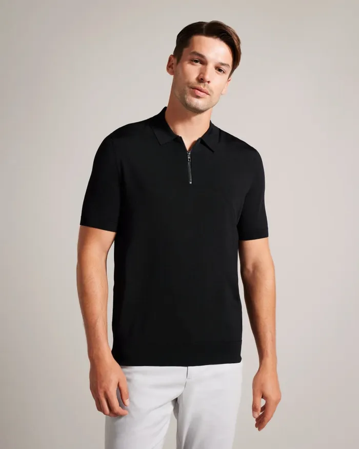 Men DALDIN 8211 Short Sleeve Rayon Zip Polo Shirt Black Ted Baker Jumpers and Knitwear Men DALDIN 8211 Short Sleeve Rayon Zip Polo Shirt Black Ted Baker Jumpers and Knitwear